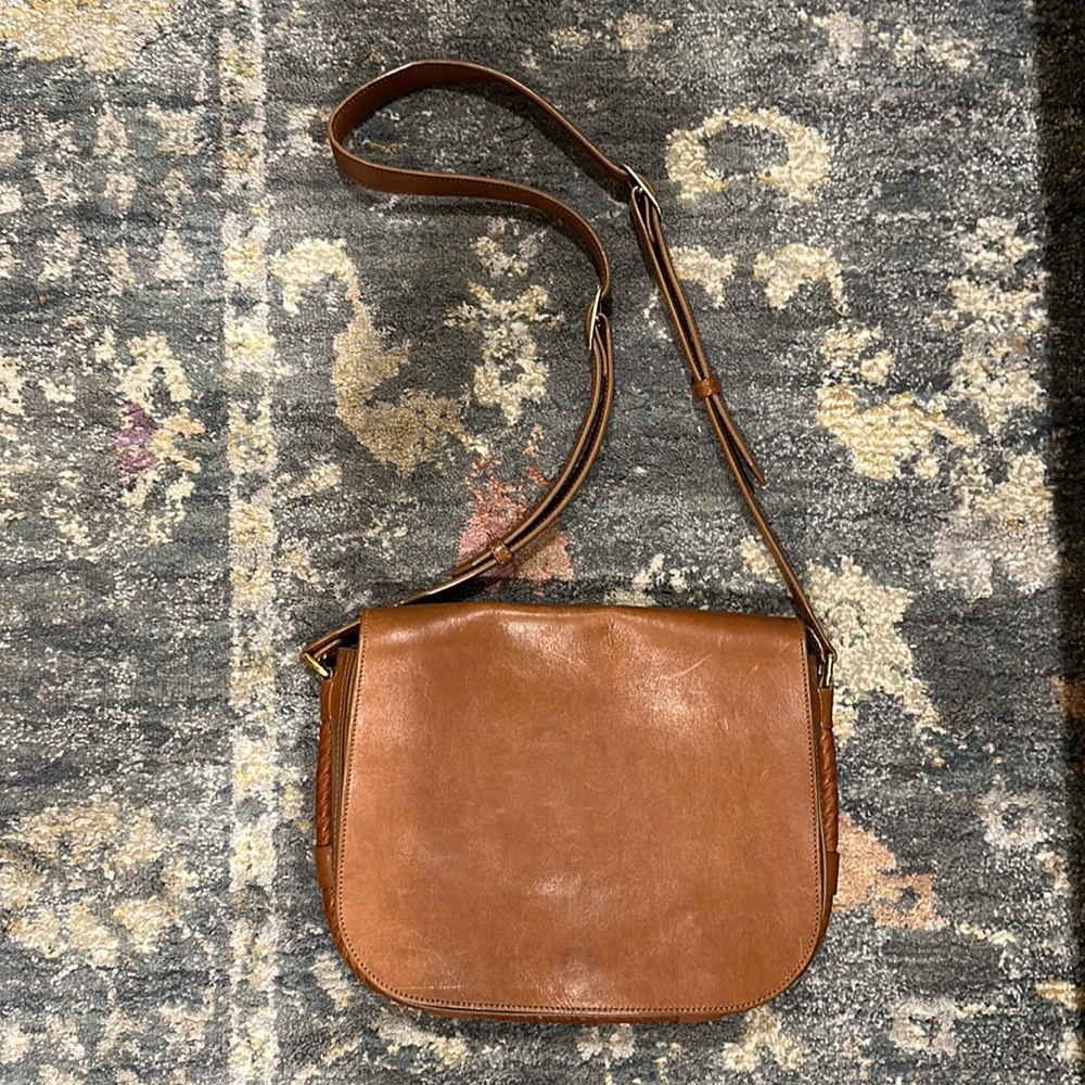 Jenni Kayne Large cognac leather saddle messenger bag